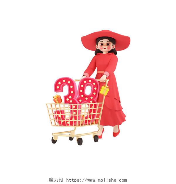 C4D卡通可爱38妇女节女神节购物促销人物3d立体元素